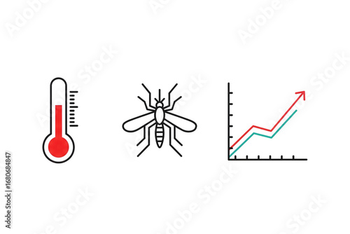 Temperature icon with mosquito and rising graph for illustrating Chikungunya virus impact and prevention.