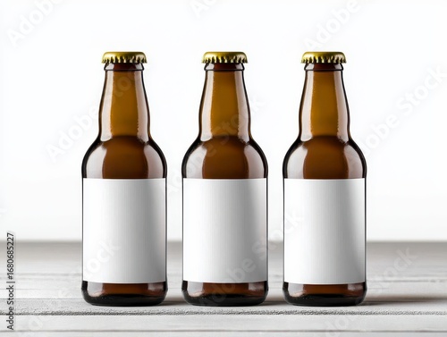 beer bottle mockup with blank label. Pair beverage container prototype empty sticker ale brew alcohol lager package presentation design editable template pub bar drink.