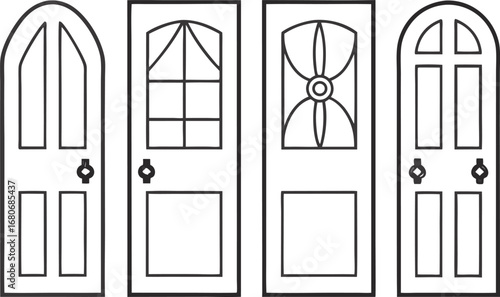 Set of front doors collection of cute architectural doors line art illustration around 143 characters