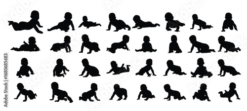 crawling babies silhouettes illustration set 