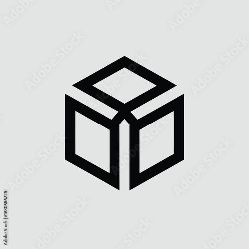 A black and white illustration of a three dimensional cube shape