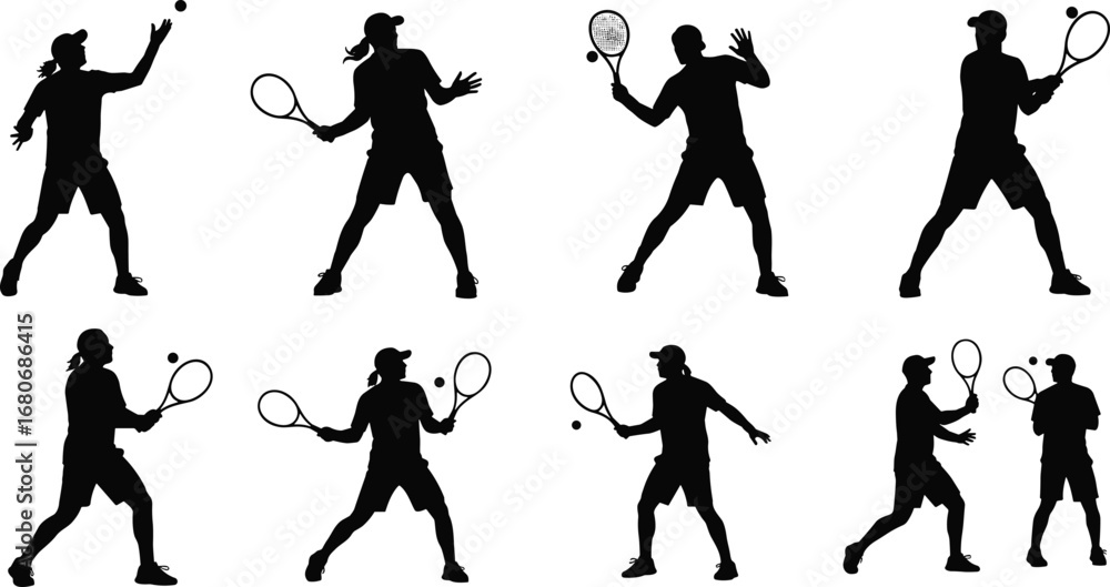 custom made wallpaper toronto digitalSilhouette collection of tennis players in action, isolated on white background, playing different strokes, perfect for sports design concepts.