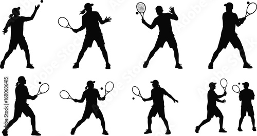 Wallpaper Mural Silhouette collection of tennis players in action, isolated on white background, playing different strokes, perfect for sports design concepts. Torontodigital.ca