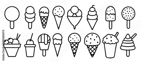 ice cream line art illustrations set