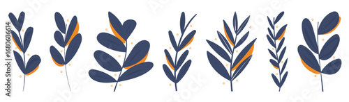 set of hand drawn leaves vector illustration in a flat style