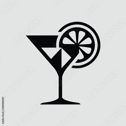 Black and white martini glass with lemon slice icon
