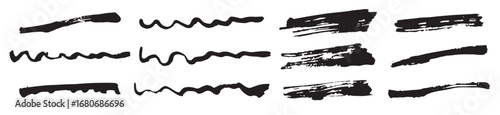 Dynamic Black Ink Brush Strokes, Handcrafted Graphic Elements on Clean White Canvas vector