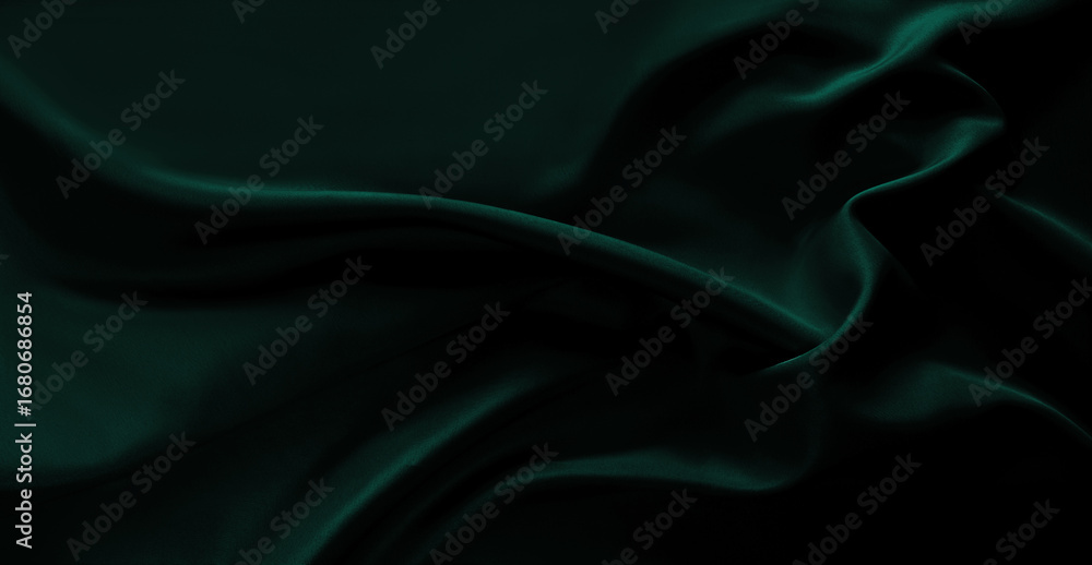 Obraz premium Premium satin cloth texture for business. Luxurious cold dark blue fun british racing emerald green silk fabric with elegant, flowing drapes and soft sheen. Sleek bedding, sheet. Shiny folds