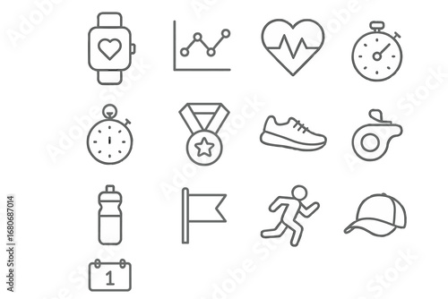 Health Tracking Icons. Outline icon set of health and performance tracking: smartwatch, graph, heart rate