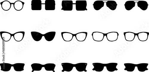 Variety of Eyeglasses and Sunglasses Silhouette | Vector Illustration for Optometry, Fashion, Accessories and Eye Care Marketing