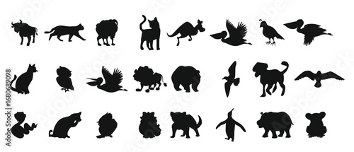vector collection of silhouettes of zoo animals