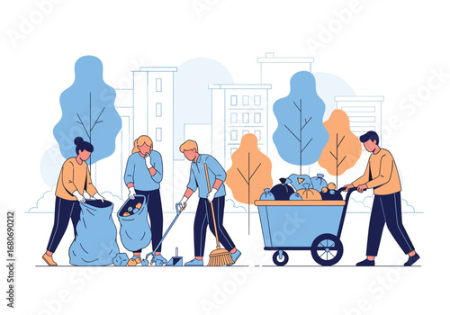 Community cleanup effort demonstrating environmental stewardship and shared responsibility among people working together