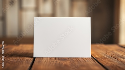 Wallpaper Mural Blank greeting card resting on a rustic wooden surface with warm ambient light. Torontodigital.ca