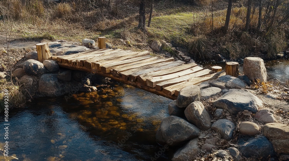 Obraz premium Rustic wooden bridge over a stream