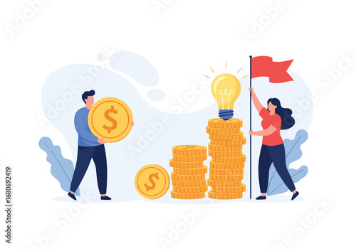 Financial growth and investment strategy concept with people and money symbols