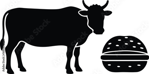 Cow and burger clean silhouette vector illustration