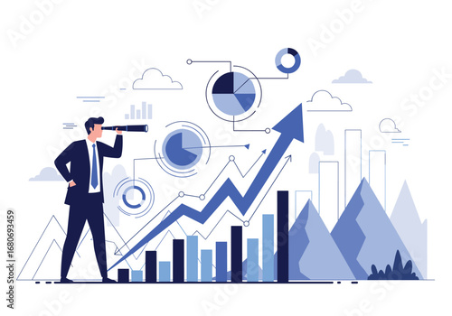 Business analyst observing growth trends and analyzing financial data for strategic decision making