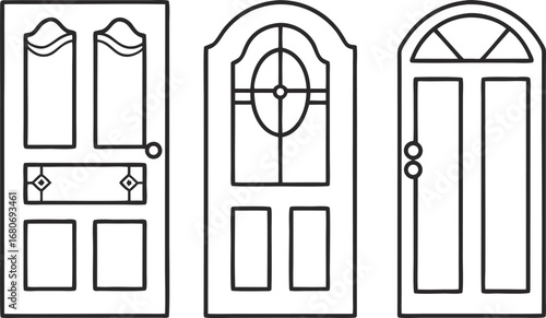 Assortment of panel door designs, showcasing various styles and arrangements for residential and commercial building entrances