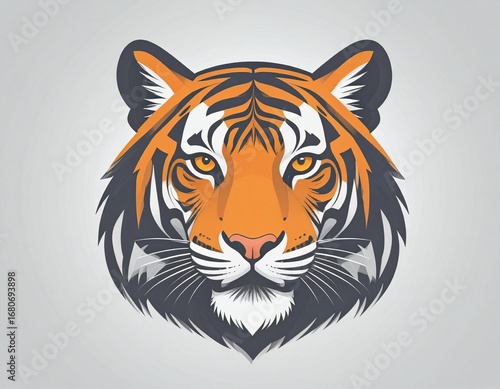 Stylized illustration of a fierce tiger head, a powerful big cat mascot symbolizing courage, strength, and wild nature
