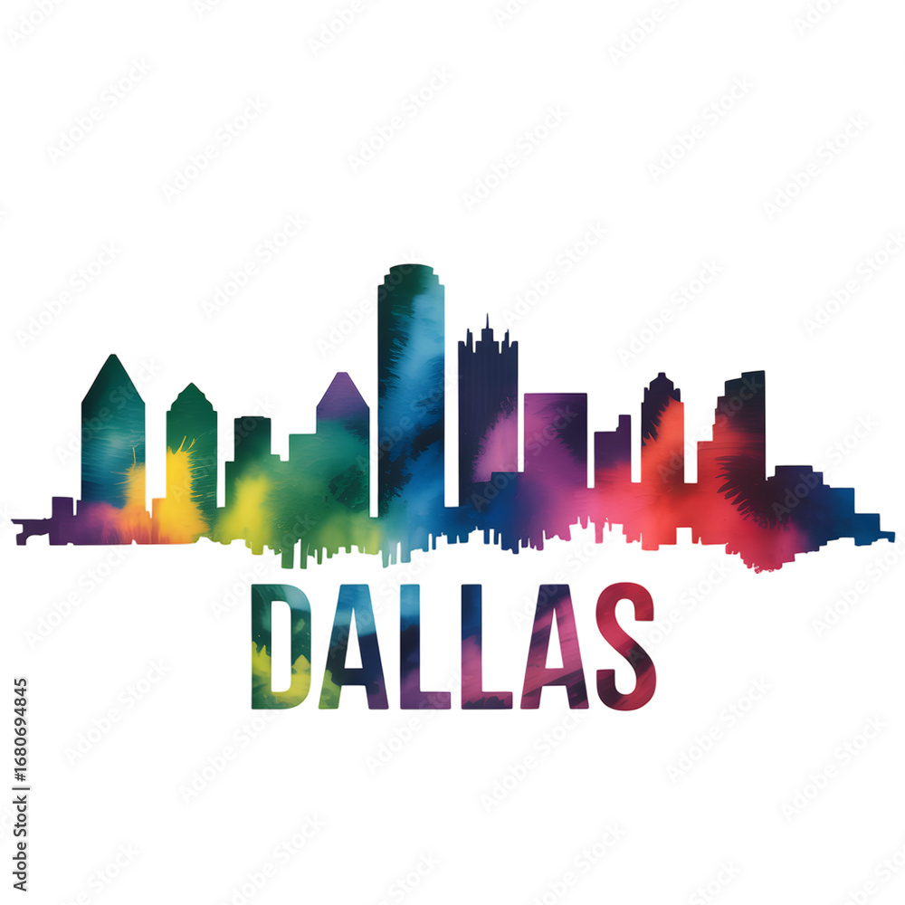 Fototapeta premium Dallas city skyline watercolor silhouette isolated on transparent background