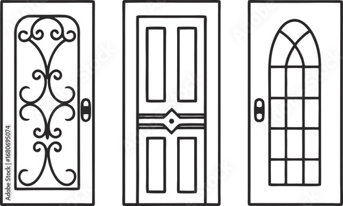 Collection of various doors, showcasing different designs, styles, and architectural elements for home and building entrances