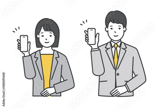 スマートフォンを指差すビジネスパーソン