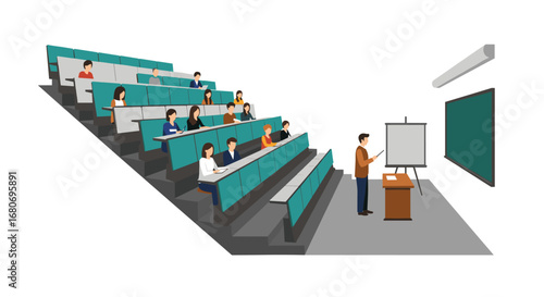 University lecture hall with students engaged in learning