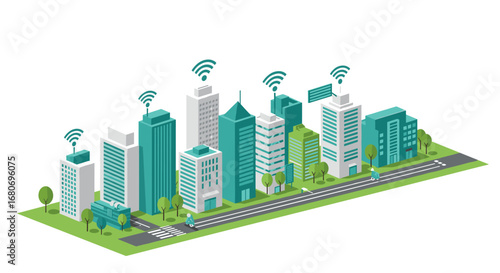 Smart city isometric design with wireless internet and technology