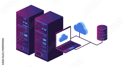 Isometric data center with cloud computing and network connectivity elements