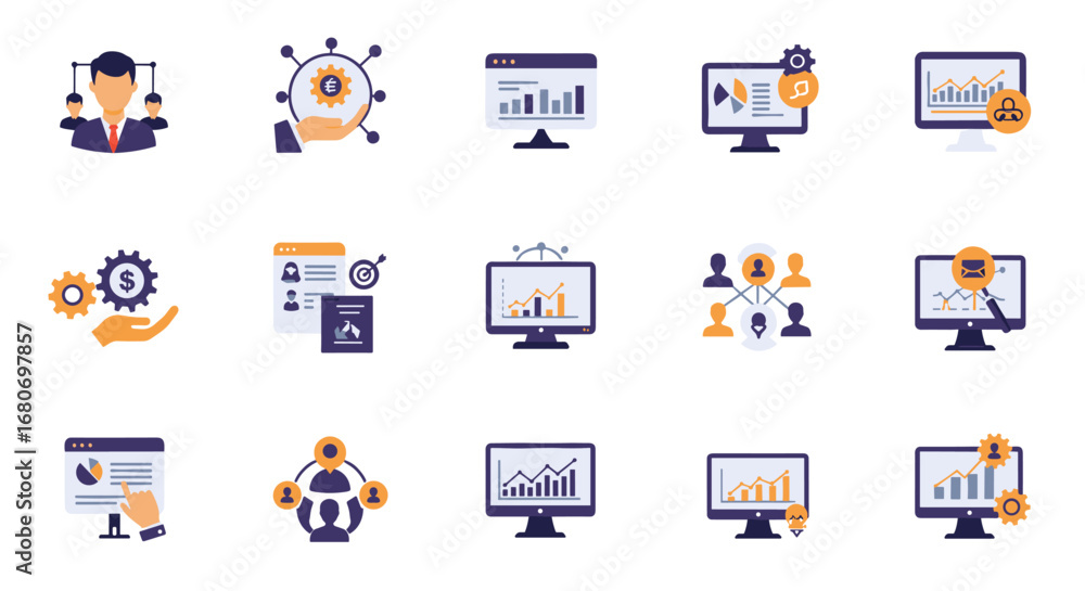 Fototapeta premium Business management and analytics icons for effective digital strategy