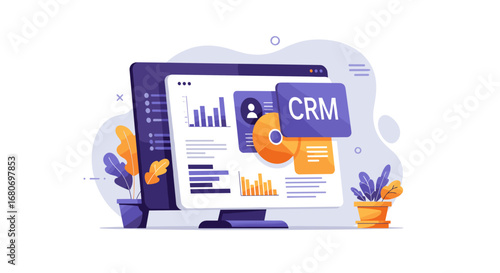 Modern crm dashboard interface with data analytics in flat design