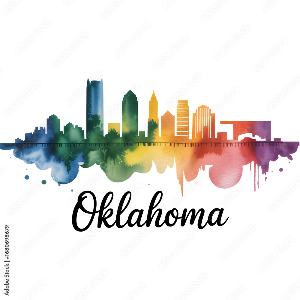 Obraz premium Oklahoma city skyline watercolor illustration isolated on transparent background