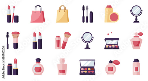 Beauty essentials in pastel colors: lipstick, mascara, and more