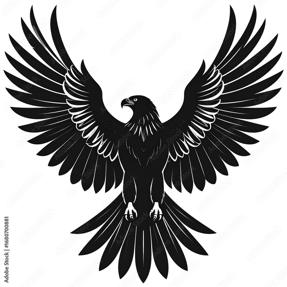 Fototapeta premium Stylized black eagle silhouette with wings spread wide 