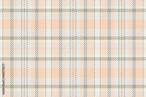 Elegant, timeless plaid pattern in soft peach, grey, and white. Versatile for fashion, home decor,  design projects requiring a classic, cozy aesthetic.