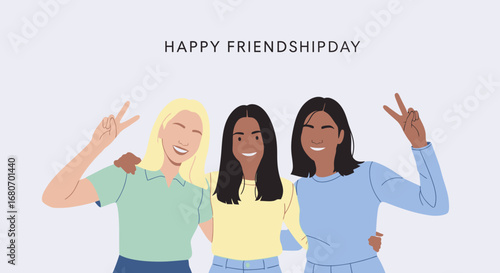 Modern Flat Diverse Friendship Day Celebration with Three Young Women