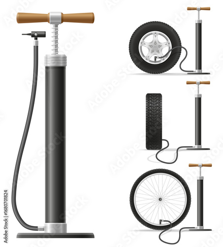 car hand air pump set icons cartoon stock vector illustration isolated on white background
