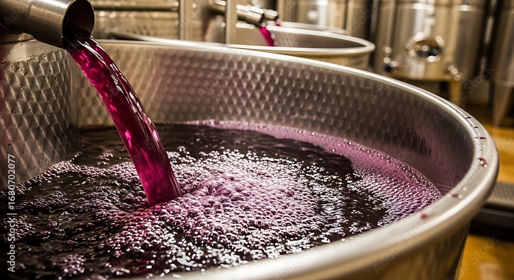 Naklejka premium Wine manufacturing with fermentation tanks