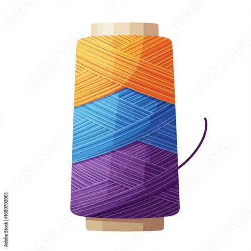 Colorful Yarn Thread Spool Isolated on White Background