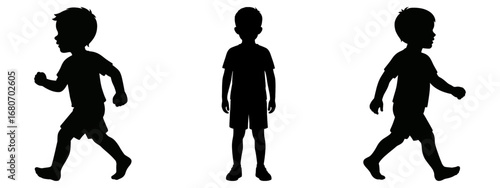 Boy Silhouette Vector Set | Children Walking and Standing Poses | Childhood Illustration