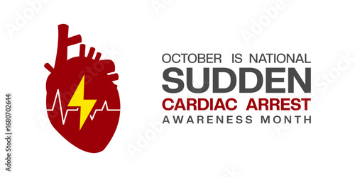 October is National Sudden Cardiac Arrest Awareness Month. Great for posters, banners and social media. White background.