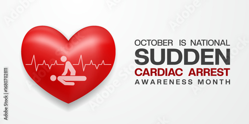 October is National Sudden Cardiac Arrest Awareness Month. People and heartbeat. Great for posters, banners and social media. White background.