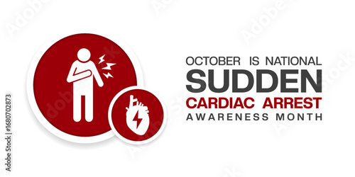October is National Sudden Cardiac Arrest Awareness Month. People and heart. Great for posters, banners and social media. White background.