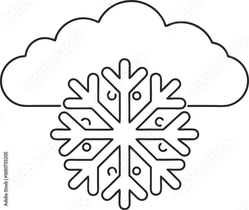 Snowflake falling from a cloud, representing winter weather, cold seasons, and the beauty of natures icy crystals