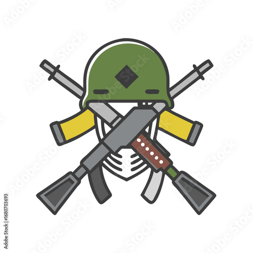 Military helmet and crossed rifles