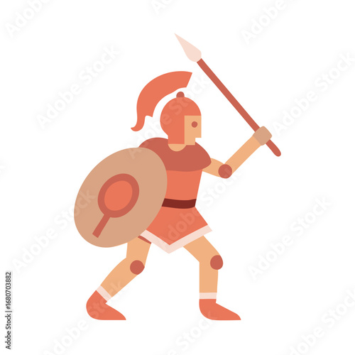 Illustration of a warrior with spear and shield