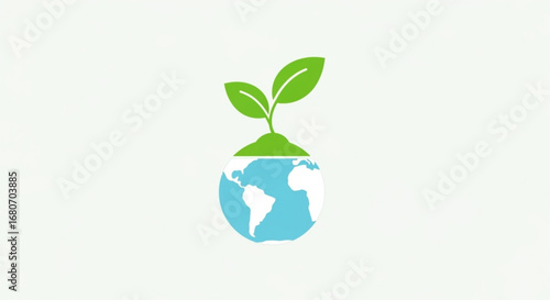 A green plant growing on top of the earth, symbolizing ecology and environmental awareness