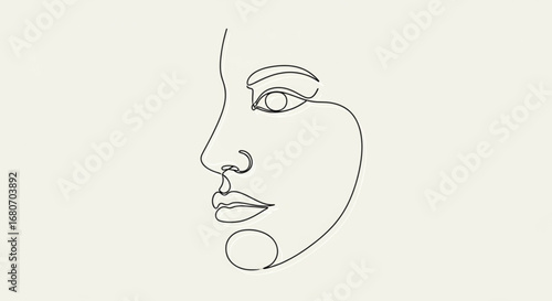 Elegant one line drawing of a womans face in profile, a minimalist and modern art piece