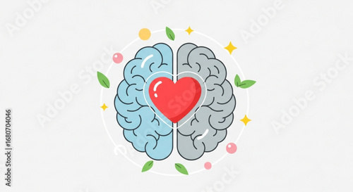 Brain and heart balance for mental health, love, and emotional intelligence concepts