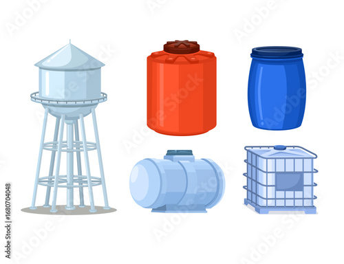 Water Tank Object Collection Set Cartoon Illustration Vector